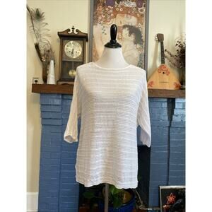 J. JILL Large Pure Jill White Short Sleeve Crochet Knit Woven Pullover Sweater